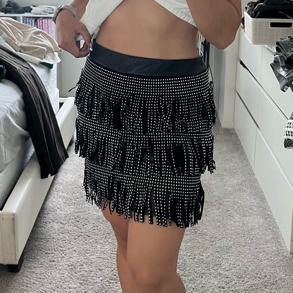 Sincerely Jules Black and White Fringe Mini Skirt